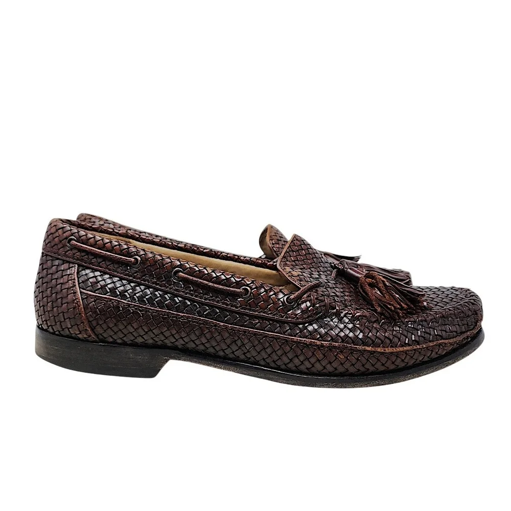 Cole Haan Tassel Loafer 9.5D Men Bragano Brown Woven Leather Memory Flex Comfort